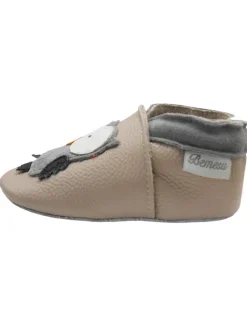 Hellrosa Baby-Leder-Laufschuhe, komfortabel mit rutschfester Sohle - Eulenmotiv><noscript><img width=
