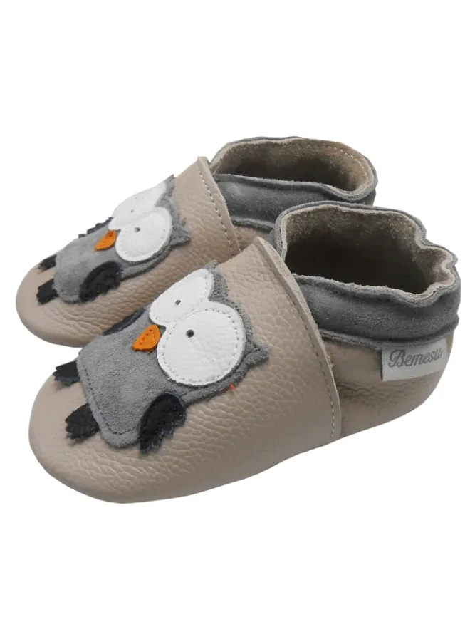 Hellrosa Baby-Leder-Laufschuhe, komfortabel mit rutschfester Sohle - Eulenmotiv>Bemesu Outlet