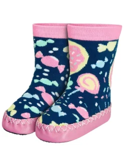 Playshoes Hausschuhe^Hüttenschuh Bonbons in Marine/Rosa