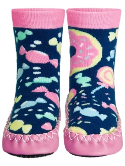 Playshoes Hausschuhe^Hüttenschuh Bonbons in Marine/Rosa