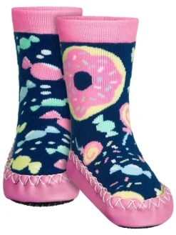 Playshoes Hausschuhe^Hüttenschuh Bonbons in Marine/Rosa
