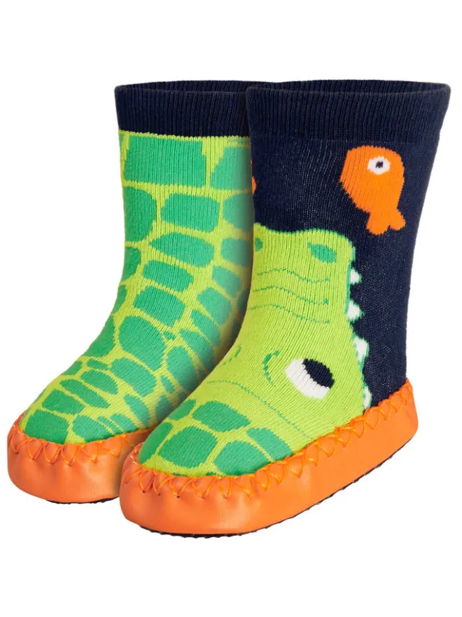 Hüttenschuh Krokodil in Marine/Grün>Playshoes