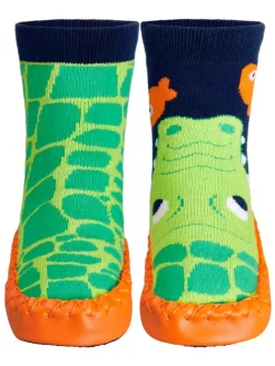 Hüttenschuh Krokodil in Marine/Grün>Playshoes
