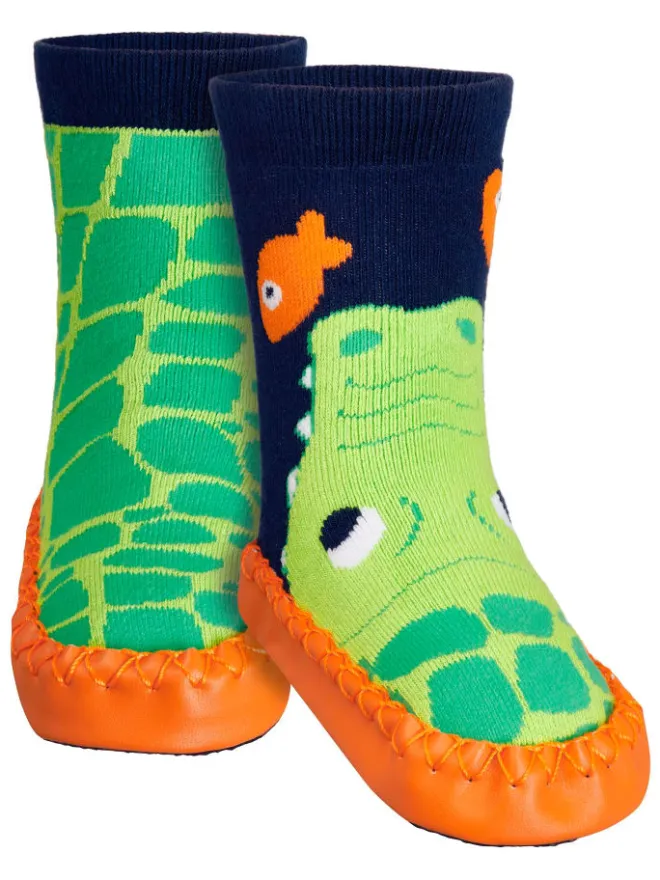 Hüttenschuh Krokodil in Marine/Grün>Playshoes