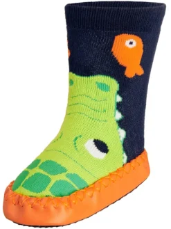 Hüttenschuh Krokodil in Marine/Grün><noscript><img width=