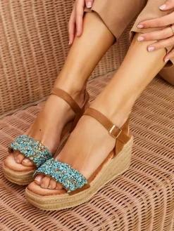 Bellucci Sandalen^Keilsandaletten in Camel/ Hellblau