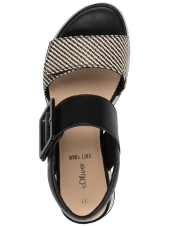 Keil-Sandaletten in Schwarz/ Weiß><noscript><img width=