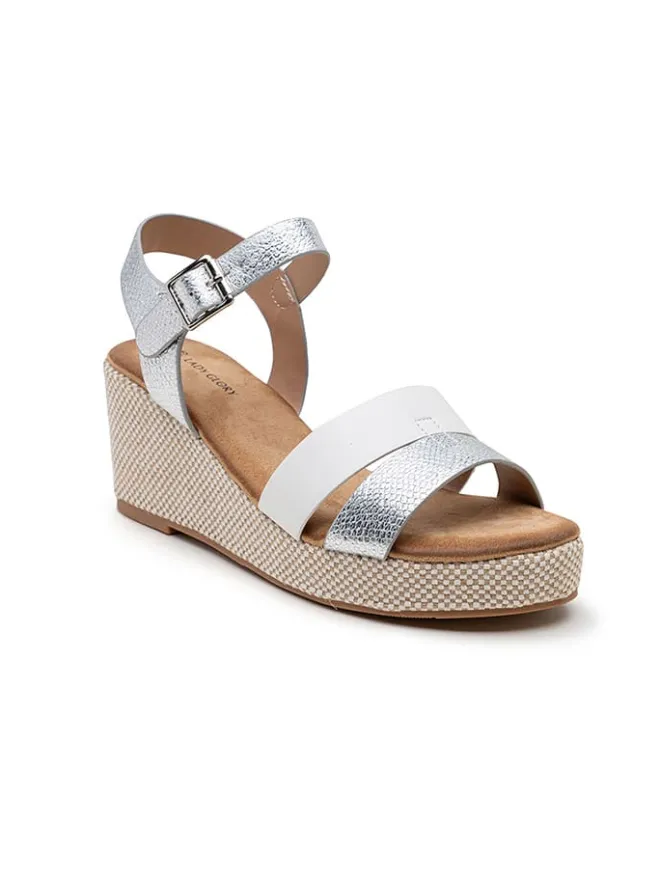 Foreverfolie Sandalen^Keilsandaletten in Silber/ Weiß