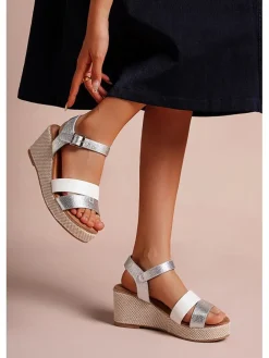 Foreverfolie Sandalen^Keilsandaletten in Silber/ Weiß