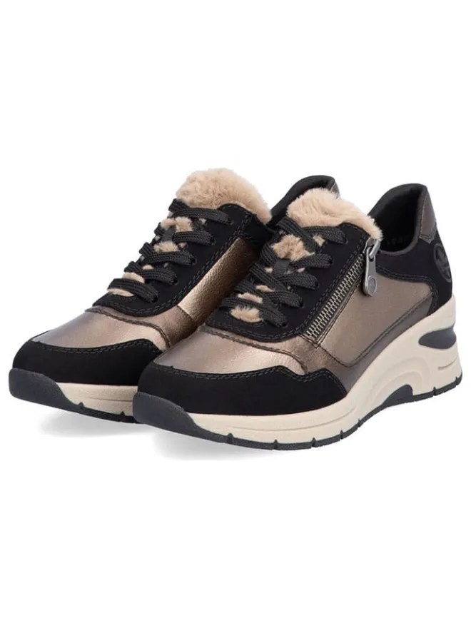 rieker Schnürschuhe^Keilsneakers in Schwarz/ Hellbraun