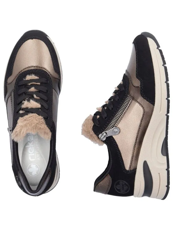 rieker Schnürschuhe^Keilsneakers in Schwarz/ Hellbraun