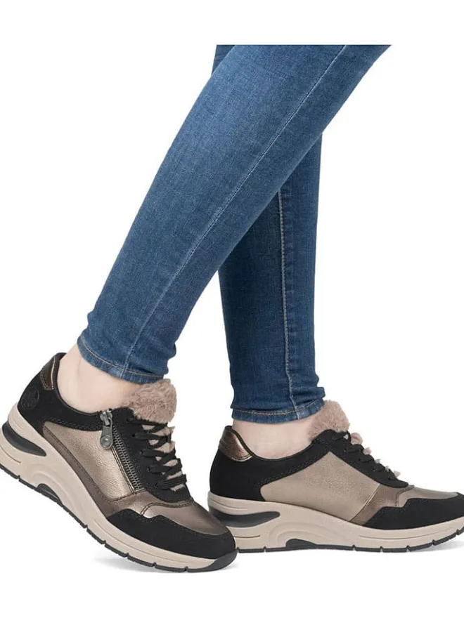 rieker Schnürschuhe^Keilsneakers in Schwarz/ Hellbraun