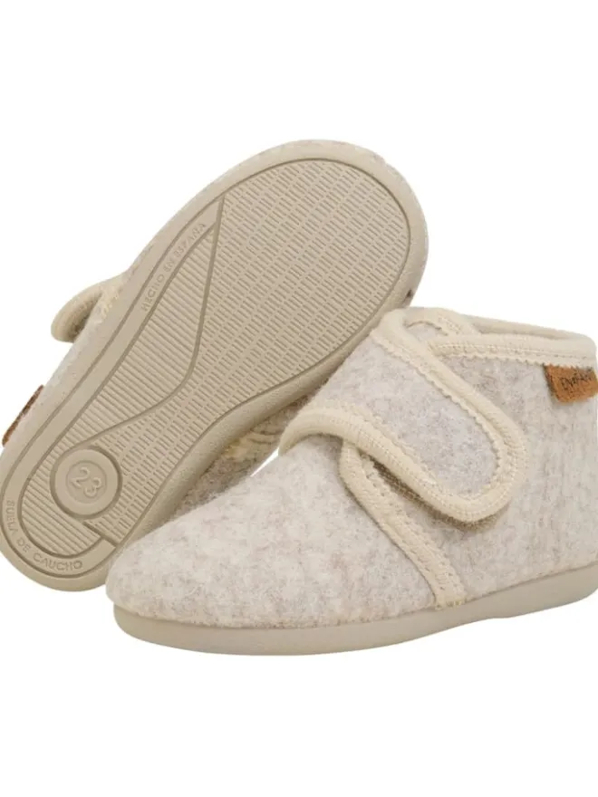 En Fant Hausschuhe^Kinder Hausschuh "Slippers Wool Hook and Loop" in Beige