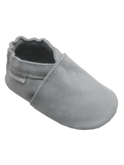Bemesu Krabbelschuhe^Kleinkindschuhe aus Babyleder, bequeme rutschfeste Sohle - hellgrau
