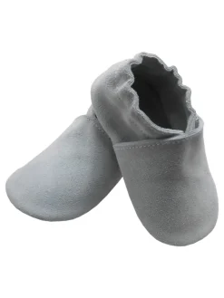 Bemesu Krabbelschuhe^Kleinkindschuhe aus Babyleder, bequeme rutschfeste Sohle - hellgrau
