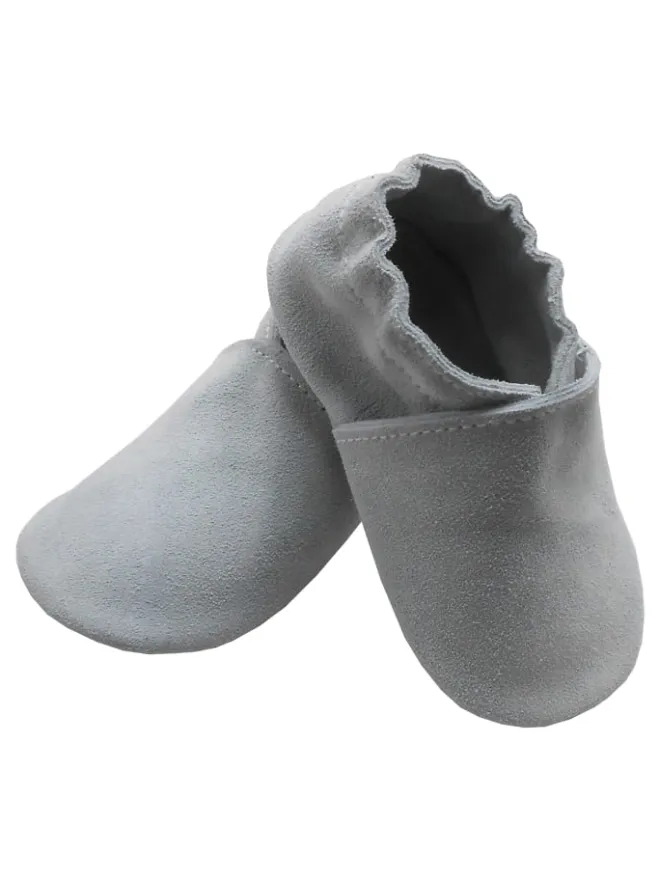 Bemesu Krabbelschuhe^Kleinkindschuhe aus Babyleder, bequeme rutschfeste Sohle - hellgrau