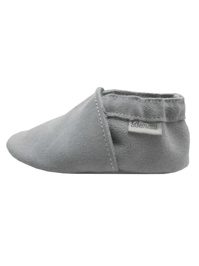 Bemesu Krabbelschuhe^Kleinkindschuhe aus Babyleder, bequeme rutschfeste Sohle - hellgrau