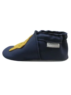 Bemesu Krabbelschuhe^Königsblaue Baby-Leder-Laufschuhe, mit rutschfester Sohle - gelbem Sternenmuster