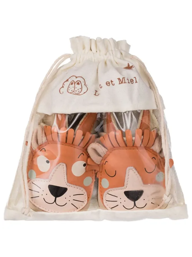 Lammleder-Krabbelschuhe "Lion" in Hellbraun>Lait et Miel New