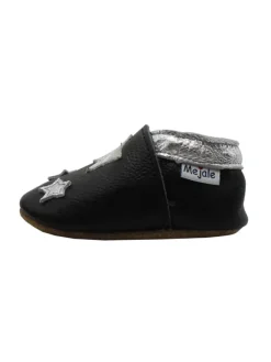 Mejale Krabbelschuhe^Leather baby crawling shoes with star patterns, non-slip sole, black