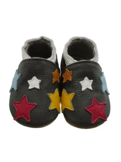 Mejale Krabbelschuhe^Leder Babyschuhe mit buntem Sternmuster, rutschfeste Sohle, schwarz