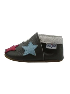 Mejale Krabbelschuhe^Leder Babyschuhe mit buntem Sternmuster, rutschfeste Sohle, schwarz