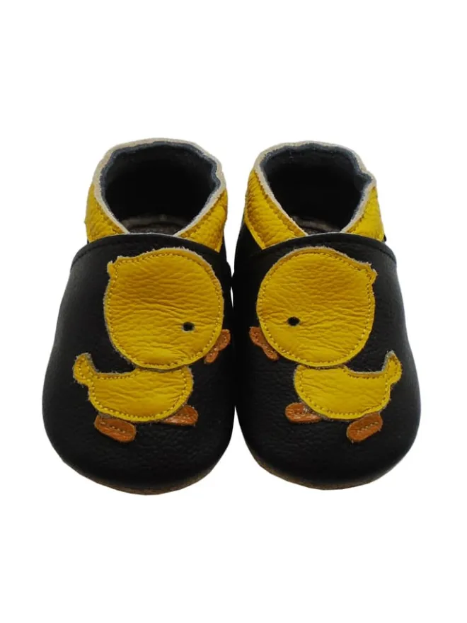 Mejale Krabbelschuhe^Leder Babyschuhe mit kleinem Entenmuster, rutschfeste Sohle, schwarz