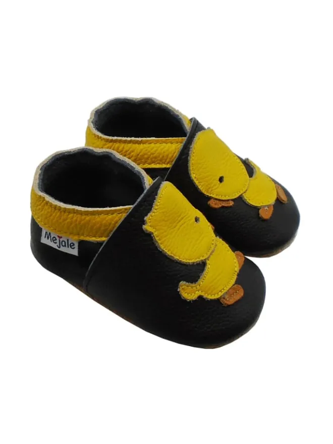 Mejale Krabbelschuhe^Leder Babyschuhe mit kleinem Entenmuster, rutschfeste Sohle, schwarz