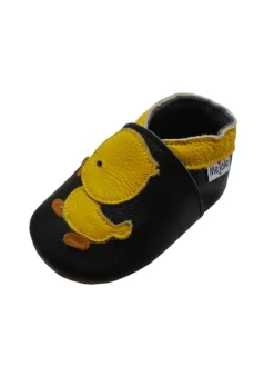 Mejale Krabbelschuhe^Leder Babyschuhe mit kleinem Entenmuster, rutschfeste Sohle, schwarz