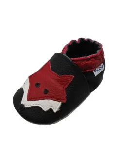 Leder Babyschuhe mit rotem Fuchsmuster, rutschfeste Sohle, schwarz><noscript><img width=