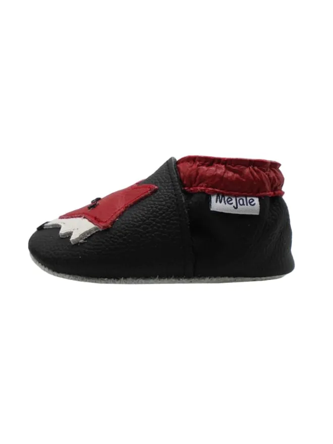 Leder Babyschuhe mit rotem Fuchsmuster, rutschfeste Sohle, schwarz>Mejale Discount