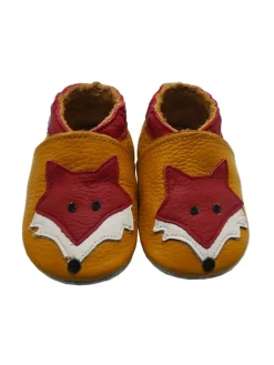 Leder Babyschuhe mit rotem Fuchsmuster, rutschfeste Sohle, sandfarben>Mejale Best