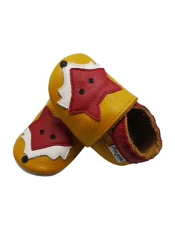 Leder Babyschuhe mit rotem Fuchsmuster, rutschfeste Sohle, sandfarben><noscript><img width=