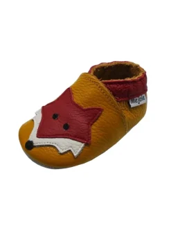Leder Babyschuhe mit rotem Fuchsmuster, rutschfeste Sohle, sandfarben><noscript><img width=