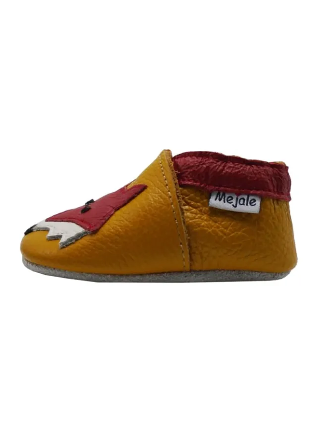 Leder Babyschuhe mit rotem Fuchsmuster, rutschfeste Sohle, sandfarben>Mejale Best