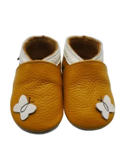 Leder Babyschuhe mit Schmetterlingsmuster, rutschfeste Sohle, sandgelb>Mejale Hot