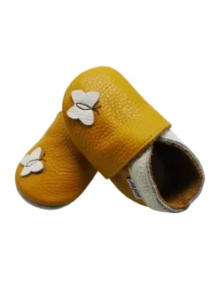 Leder Babyschuhe mit Schmetterlingsmuster, rutschfeste Sohle, sandgelb><noscript><img width=