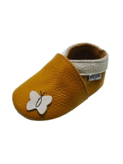 Leder Babyschuhe mit Schmetterlingsmuster, rutschfeste Sohle, sandgelb><noscript><img width=