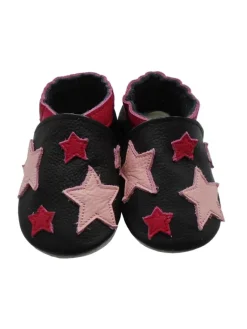 Mejale Krabbelschuhe^Leder Babyschuhe mit Sternenmuster, rutschfeste Sohle - schwarz