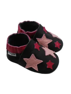 Mejale Krabbelschuhe^Leder Babyschuhe mit Sternenmuster, rutschfeste Sohle - schwarz