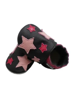 Mejale Krabbelschuhe^Leder Babyschuhe mit Sternenmuster, rutschfeste Sohle - schwarz