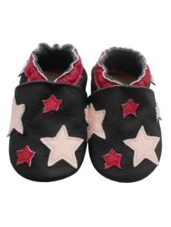Leder Babyschuhe mit Sternenmuster, rutschfeste harte Sohle - schwarz>Mejale New