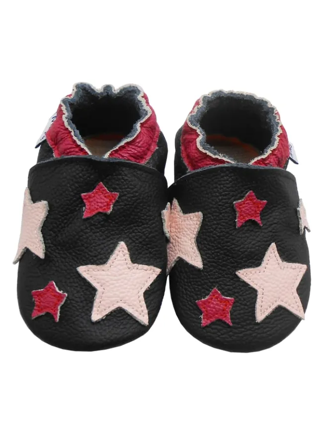 Leder Babyschuhe mit Sternenmuster, rutschfeste harte Sohle - schwarz>Mejale New