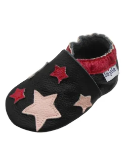 Leder Babyschuhe mit Sternenmuster, rutschfeste harte Sohle - schwarz><noscript><img width=