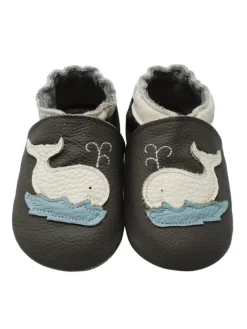 Mejale Krabbelschuhe^Leder Babyschuhe mit Wal-Muster, rutschfeste Sohle, schwarz