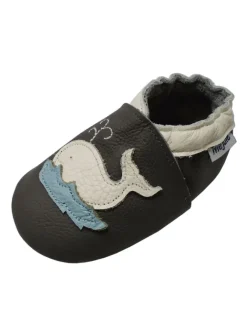 Mejale Krabbelschuhe^Leder Babyschuhe mit Wal-Muster, rutschfeste Sohle, schwarz