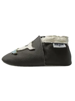 Mejale Krabbelschuhe^Leder Babyschuhe mit Wal-Muster, rutschfeste Sohle, schwarz