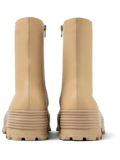 Leder-Ankle-Boots in Beige><noscript><img width=