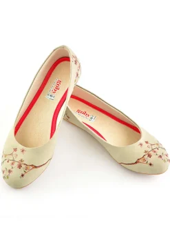 Leder-Ballerinas in Beige/ Rot><noscript><img width=