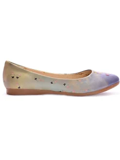 Leder-Ballerinas in Creme/ Lila><noscript><img width=